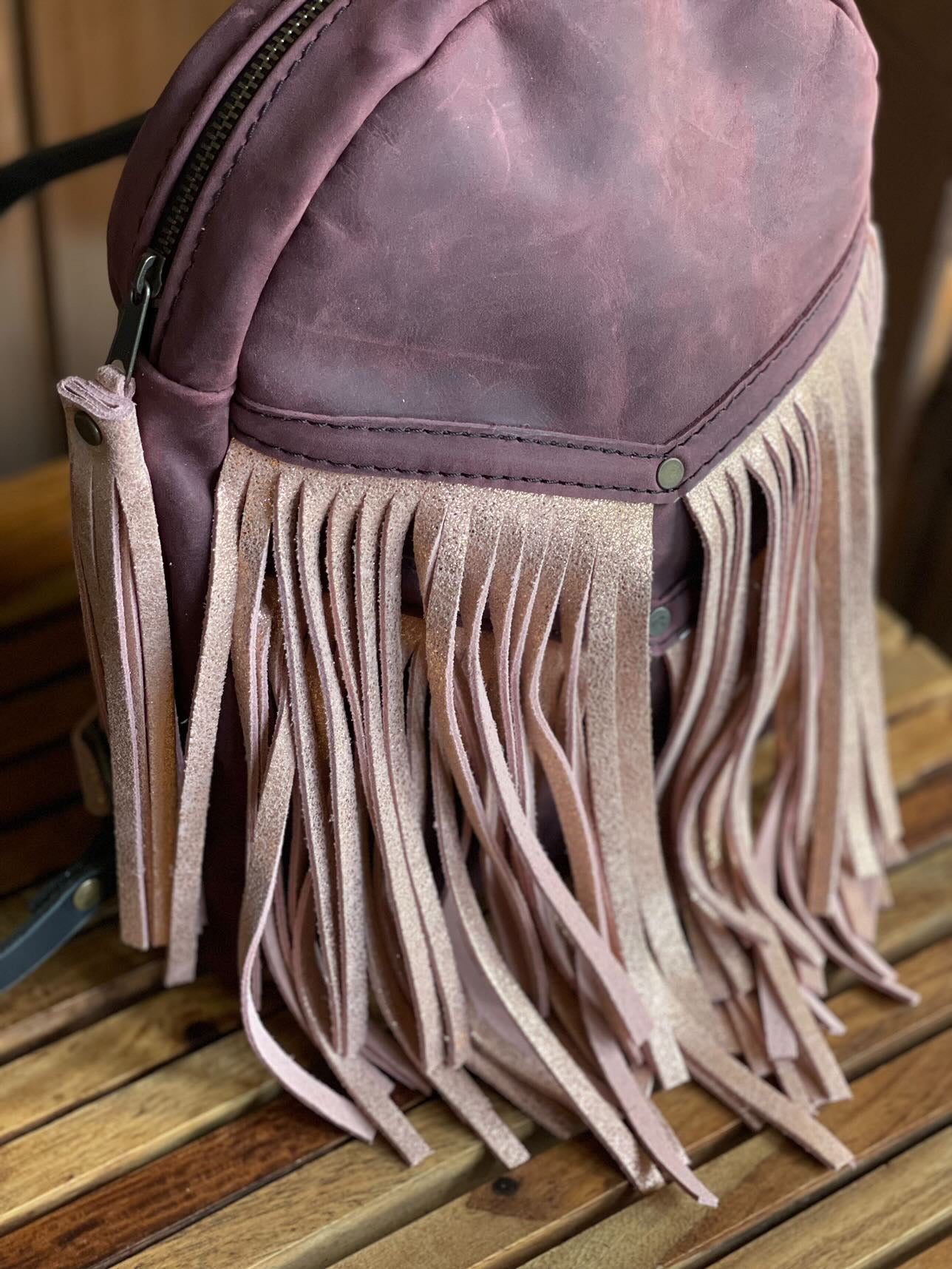 Purple Cowhide Mini Backpack - Bronze Hardware